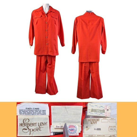 NWT Mint Vtg 1976 HERBERT LEVY SPORT Plus Size Tomato Red 2pc Leisure Suit Sz 3X - Picture 1 of 8